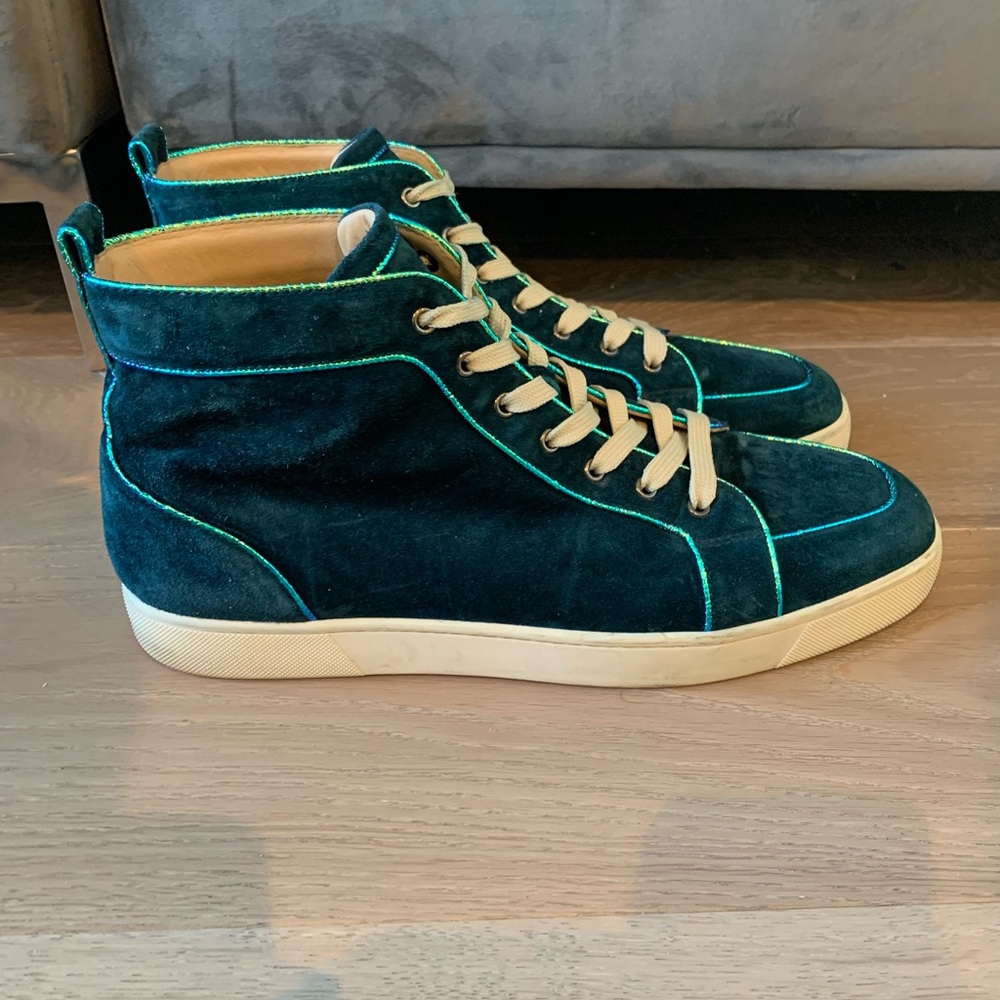 Christian louboutin rantus high navy blue velour sz 47.5 14.5 sneaker men